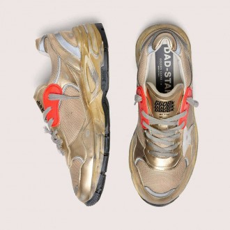 Golden Goose Dad-Star In Gold Laminated Leather And Mesh With White Leather Star And Gold Leather Heel Tab Golden Goose Dad-Star In Gold Laminated Leather And Mesh With White Leather Star And Gold Leather Heel Tab