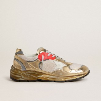 Golden Goose Dad-Star In Mesh And Gold Foiled Leather With White Leather Star