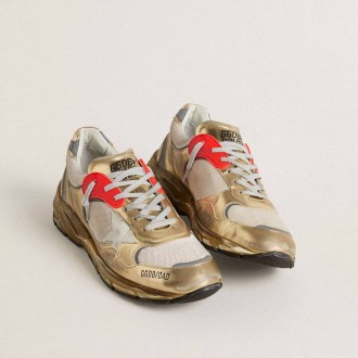 Golden Goose Dad-Star In Mesh And Gold Foiled Leather With White Leather Star