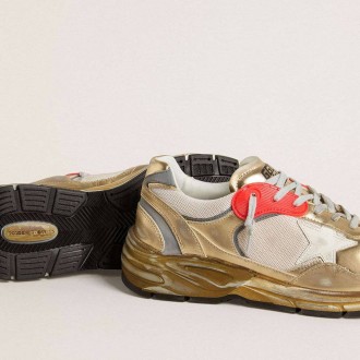 Golden Goose Dad-Star In Mesh And Gold Foiled Leather With White Leather Star