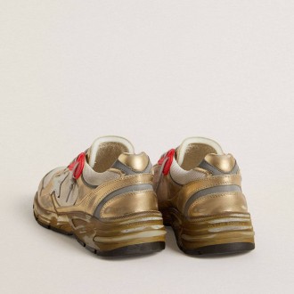 Golden Goose Dad-Star In Mesh And Gold Foiled Leather With White Leather Star