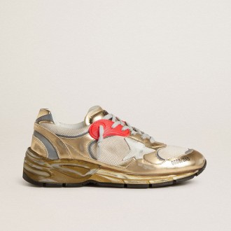 Golden Goose Dad-Star In Mesh And Gold Foiled Leather With White Leather Star