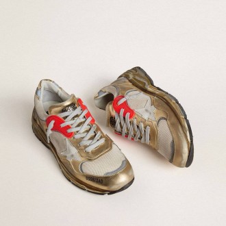 Golden Goose Dad-Star In Mesh And Gold Foiled Leather With White Leather Star
