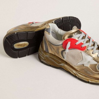 Golden Goose Dad-Star In Mesh And Gold Foiled Leather With White Leather Star