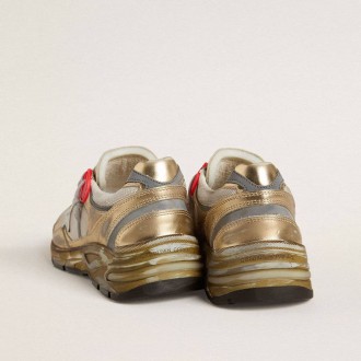 Golden Goose Dad-Star In Mesh And Gold Foiled Leather With White Leather Star