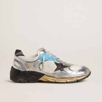 Golden Goose Dad-Star In Mesh And Silver Foiled Leather With Black Leather Star