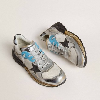 Golden Goose Dad-Star In Mesh And Silver Foiled Leather With Black Leather Star