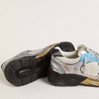 Golden Goose Dad-Star In Mesh And Silver Foiled Leather With Black Leather Star