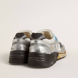 Golden Goose Dad-Star In Mesh And Silver Foiled Leather With Black Leather Star