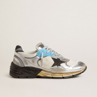 Golden Goose Dad-Star In Mesh And Silver Foiled Leather With Black Suede Star