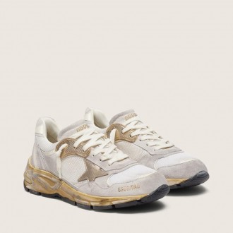 Golden Goose Dad-Star In Mesh And White Suede With Gold Foiled Leather Star