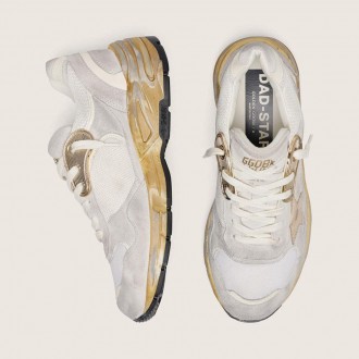 Golden Goose Dad-Star In Mesh And White Suede With Gold Foiled Leather Star