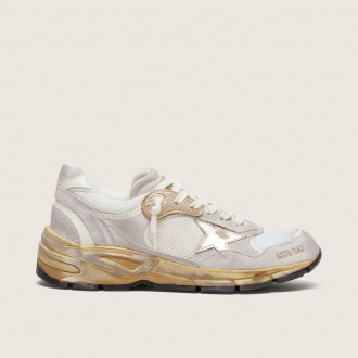 Golden Goose Dad-Star In Mesh And White Suede With Gold Foiled Star