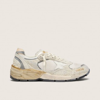 Golden Goose Dad-Star In Suede And Mesh With White Leather Star And Beige Leather Heel Tab
