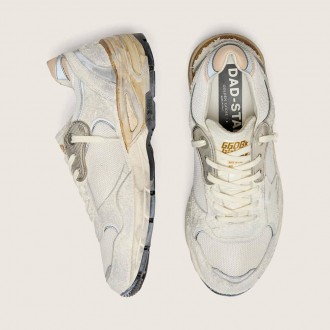 Golden Goose Dad-Star In Suede And Mesh With White Leather Star And Beige Leather Heel Tab