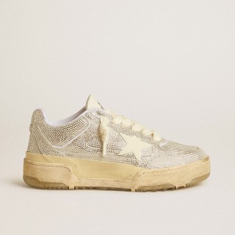 Golden Goose Forty2 In White Leather And Swarovski Crystals With White Star