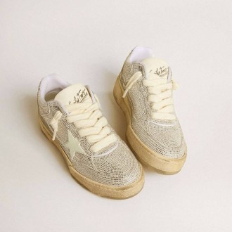 Golden Goose Forty2 In White Leather And Swarovski Crystals With White Star Golden Goose Forty2 In White Leather And Swarovski Crystals With White Star