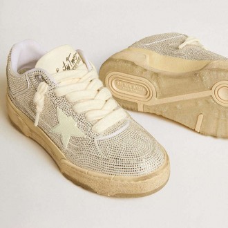Golden Goose Forty2 In White Leather And Swarovski Crystals With White Star Golden Goose Forty2 In White Leather And Swarovski Crystals With White Star