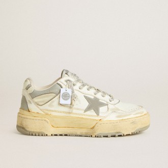 Golden Goose Forty2 In White Leather With Laces With Swarovski Crystals And Gray Tpu Star