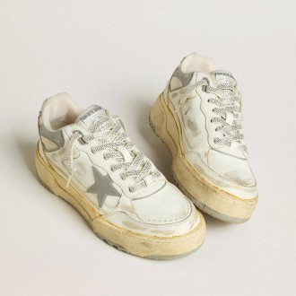 Golden Goose Forty2 In White Leather With Laces With Swarovski Crystals And Gray Tpu Star Golden Goose Forty2 In White Leather With Laces With Swarovski Crystals And Gray Tpu Star