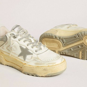 Golden Goose Forty2 In White Leather With Laces With Swarovski Crystals And Gray Tpu Star Golden Goose Forty2 In White Leather With Laces With Swarovski Crystals And Gray Tpu Star