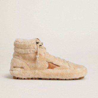 Golden Goose Francy In Beige Shearling With Brown Leather Star