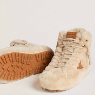 Golden Goose Francy In Beige Shearling With Brown Leather Star