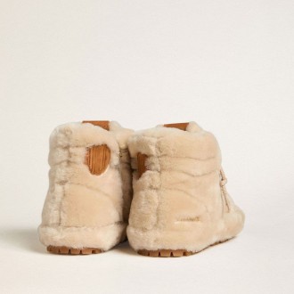 Golden Goose Francy In Beige Shearling With Brown Leather Star