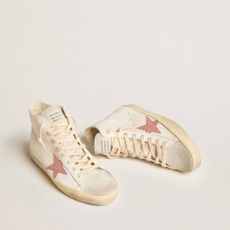 Golden Goose Francy In Cream Nappa With Pink Crocodile-Print Leather Star