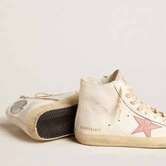 Golden Goose Francy In Cream Nappa With Pink Crocodile-Print Leather Star