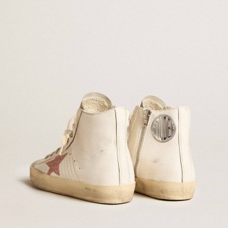 Golden Goose Francy In Cream Nappa With Pink Crocodile-Print Leather Star