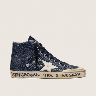 Golden Goose Francy In Dark Blue Glitter With White Star