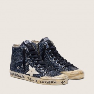 Golden Goose Francy In Dark Blue Glitter With White Star