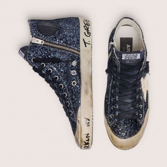 Golden Goose Francy In Dark Blue Glitter With White Star