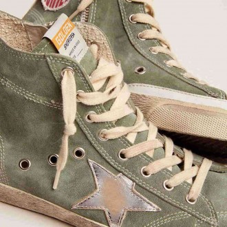 Golden Goose Francy In Green Suede With Silver Metallic Leather Star