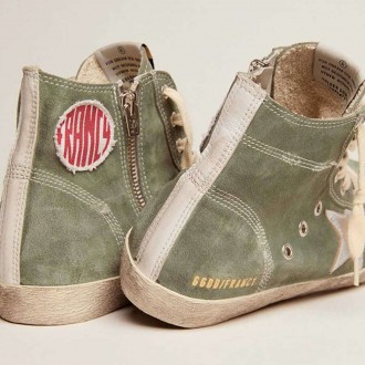Golden Goose Francy In Green Suede With Silver Metallic Leather Star