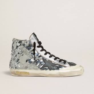 Golden Goose Francy In Nylon With All-Over Silver Sequins And Black Leather Star