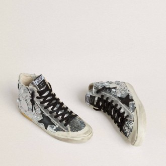Golden Goose Francy In Nylon With All-Over Silver Sequins And Black Leather Star