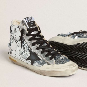 Golden Goose Francy In Nylon With All-Over Silver Sequins And Black Leather Star