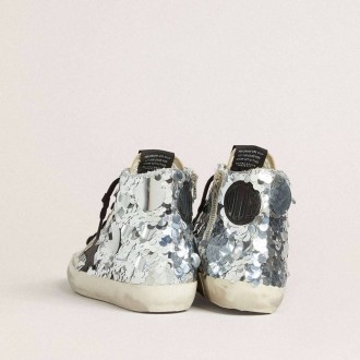 Golden Goose Francy In Nylon With All-Over Silver Sequins And Black Leather Star
