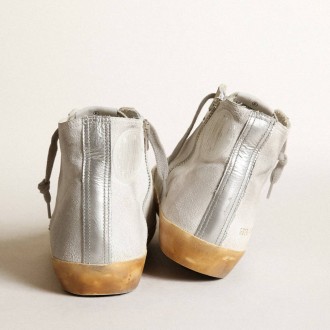 Golden Goose Francy In White Suede With Black Leather Star And Silver Swarovski Crystal Tongue