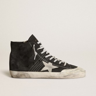 Golden Goose Francy Penstar In Black Canvas With White Suede Star And Black Suede Heel Tab