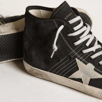 Golden Goose Francy Penstar In Black Canvas With White Suede Star And Black Suede Heel Tab