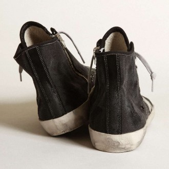 Golden Goose Francy Penstar In Black Canvas With White Suede Star And Black Suede Heel Tab