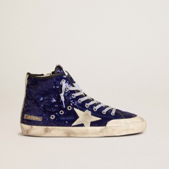 Golden Goose Francy Penstar In Bright Blue Sequins With Ice-Gray Suede Star