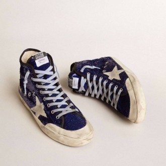 Golden Goose Francy Penstar In Bright Blue Sequins With Ice-Gray Suede Star