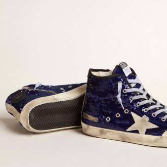 Golden Goose Francy Penstar In Bright Blue Sequins With Ice-Gray Suede Star