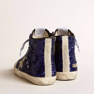 Golden Goose Francy Penstar In Bright Blue Sequins With Ice-Gray Suede Star