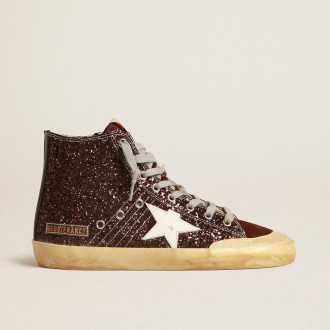 Golden Goose Francy Penstar In Brown Glitter With White Leather Star