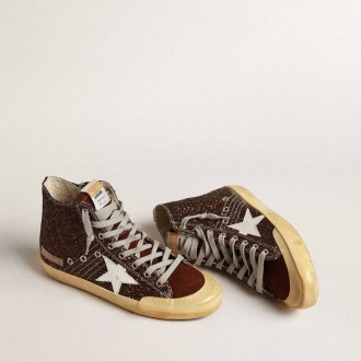 Golden Goose Francy Penstar In Brown Glitter With White Leather Star